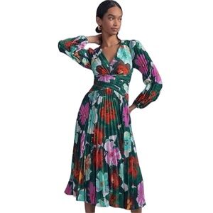 Anthropologie Maeve Floral Midi Dress - Green, Red, Pink
